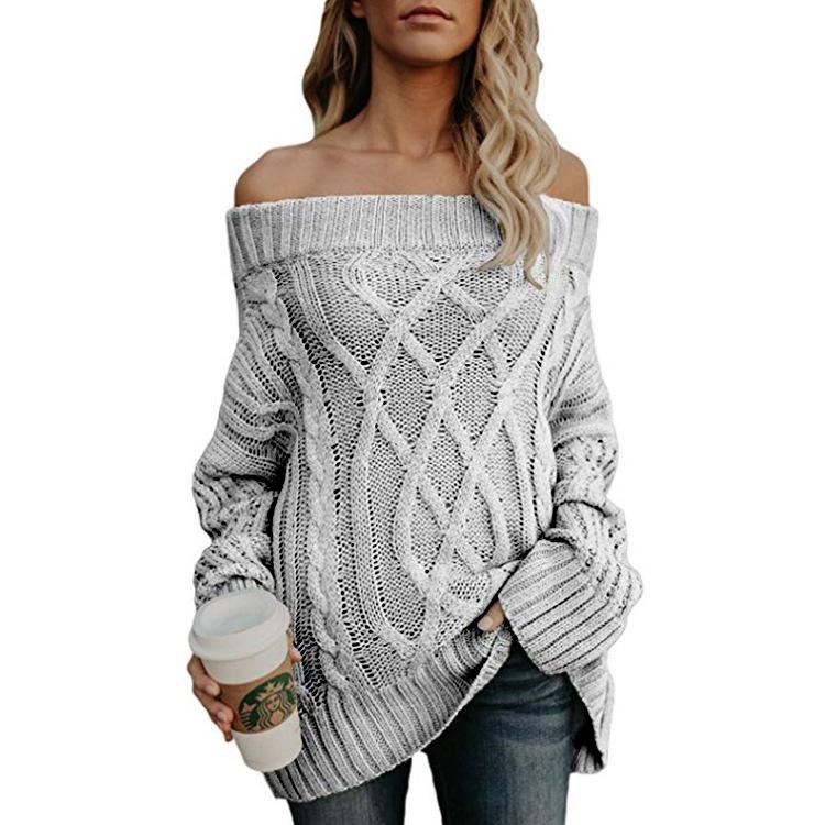 Off Shoulder Cable Knit Long Thick Women Sweater