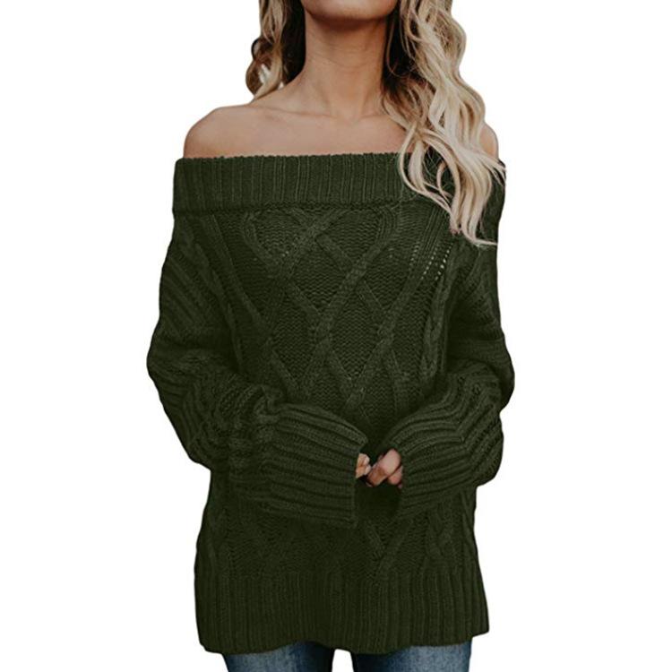 Off Shoulder Cable Knit Long Thick Women Sweater