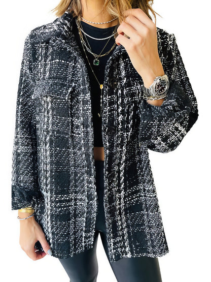 Coats Plaid Lapel Loose Button Long Sleeves Coat - LuckyFash™